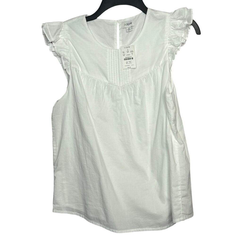 J. Crew White Pleated Ruffle Summer Lined Girly Romantic Cotton Top Small New